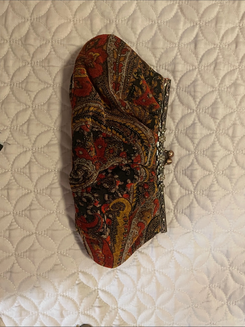 Paisley Frame-Clasp Evening Clutch - Black & Red
